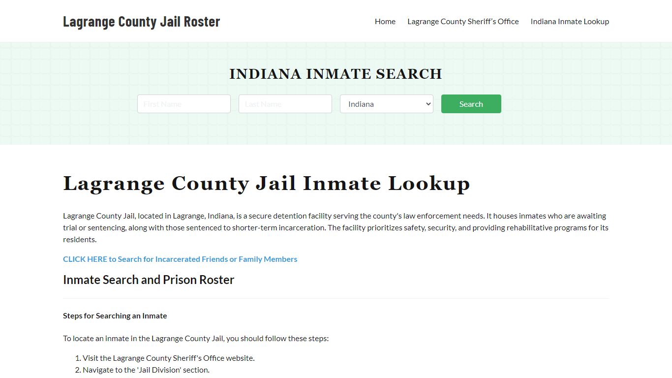 Lagrange County Jail Roster Lookup, IN, Inmate Search